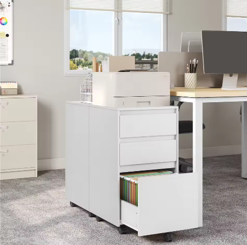 Mobiele Kantoorarchiefkast – 3 Laden Rollende Bureauopberger met Printerstandaard