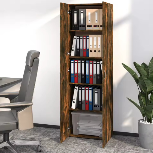 Kamerkast met Deuren – 5-Compartimenten Opberger voor Thuiskantoor, Gerookt Eiken, 60x32x190 cm