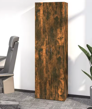 Kamerkast met Deuren – 5-Compartimenten Opberger voor Thuiskantoor, Gerookt Eiken, 60x32x190 cm