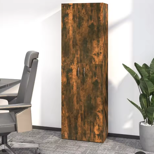 Kamerkast met Deuren – 5-Compartimenten Opberger voor Thuiskantoor, Gerookt Eiken, 60x32x190 cm