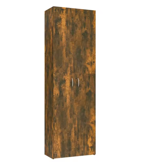 Kamerkast met Deuren – 5-Compartimenten Opberger voor Thuiskantoor, Gerookt Eiken, 60x32x190 cm