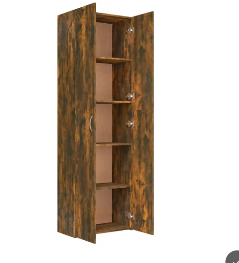 Kamerkast met Deuren – 5-Compartimenten Opberger voor Thuiskantoor, Gerookt Eiken, 60x32x190 cm