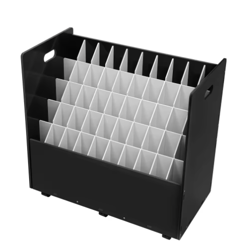 50-slot Roll File Organizer – Mobiele Bestandswagen met 6 Wielen, Zwart/Wit PVC