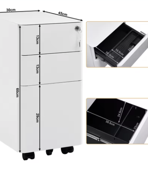 Afsluitbare verrijdbare archiefkast met 3 laden – Mobiele kantoorcontainer met wielen