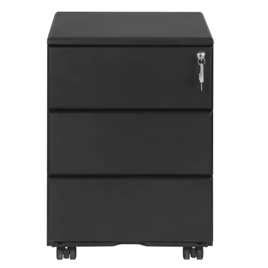 Metalen Mobiele Kantoorkast met 3 Laden – Afsluitbare Archiefkast op Wielen, Voorgemonteerd