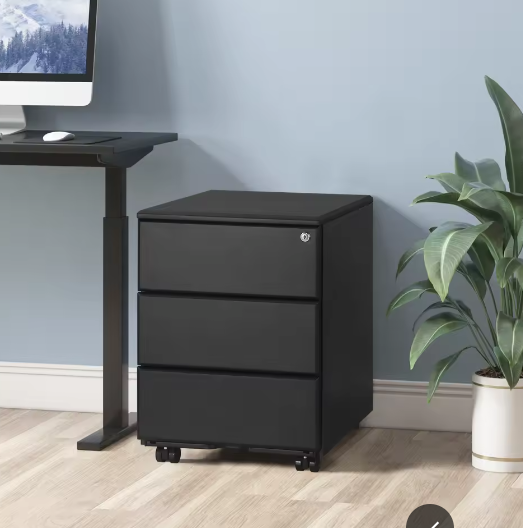 Metalen Mobiele Kantoorkast met 3 Laden – Afsluitbare Archiefkast op Wielen, Voorgemonteerd