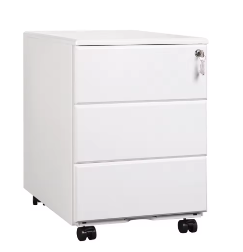 Metalen Mobiele Kantoorkast met 3 Laden – Afsluitbare Archiefkast op Wielen, Voorgemonteerd