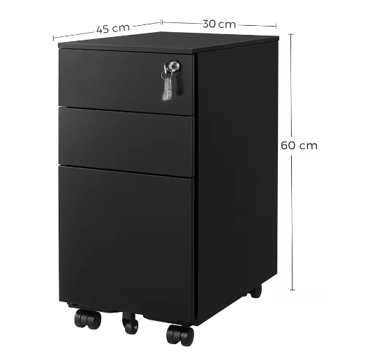 Verrijdbare archiefkast met 3 lades en slot