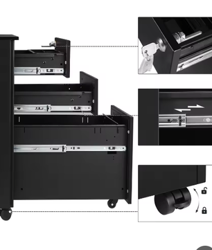 Verrijdbare archiefkast met 3 lades en slot