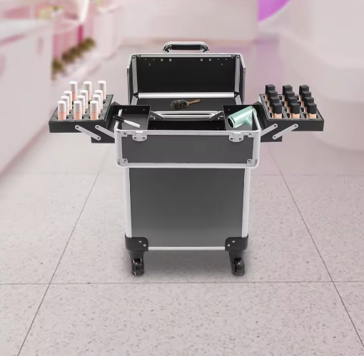 Professionele make-up trolley met wielen en aluminium behuizing