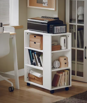 Printertafel op wielen met 7 open vakken – kantoor trolley