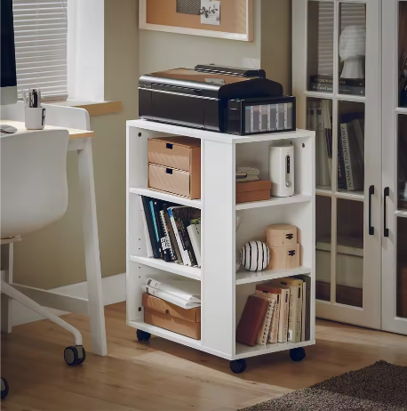 Printertafel op wielen met 7 open vakken – kantoor trolley