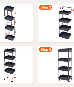 Verrijdbare opbergwagen met 4 niveaus en wielen