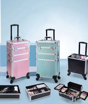 Rollende Make-upkoffer 3-in-1 – Afsluitbare Cosmetologiekoffer op Wielen met Grote Capaciteit