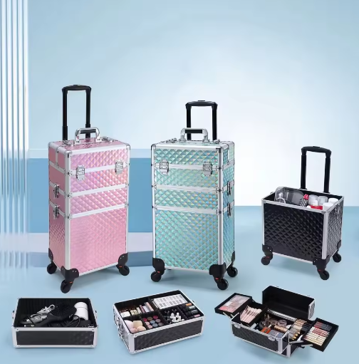 Rollende Make-upkoffer 3-in-1 – Afsluitbare Cosmetologiekoffer op Wielen met Grote Capaciteit
