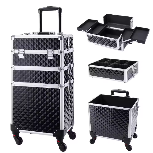 Rollende Make-upkoffer 3-in-1 – Afsluitbare Cosmetologiekoffer op Wielen met Grote Capaciteit