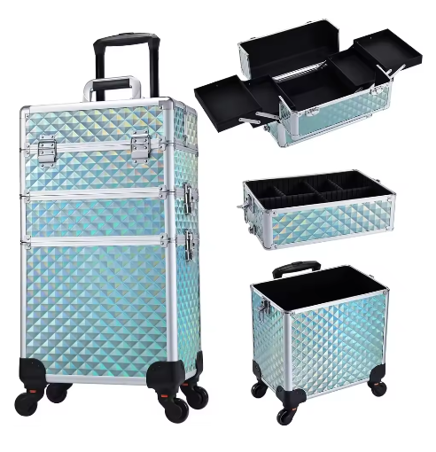 Rollende Make-upkoffer 3-in-1 – Afsluitbare Cosmetologiekoffer op Wielen met Grote Capaciteit