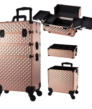 Rollende Make-upkoffer 3-in-1 – Afsluitbare Cosmetologiekoffer op Wielen met Grote Capaciteit