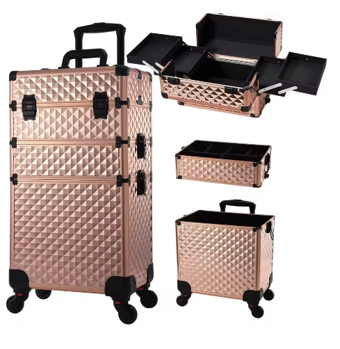 Rollende Make-upkoffer 3-in-1 – Afsluitbare Cosmetologiekoffer op Wielen met Grote Capaciteit