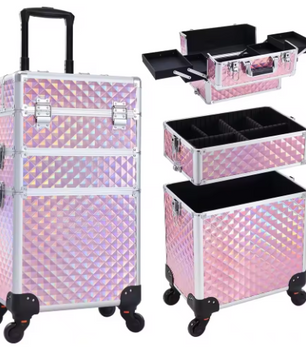 Rollende Make-upkoffer 3-in-1 – Afsluitbare Cosmetologiekoffer op Wielen met Grote Capaciteit
