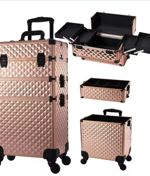 Rollende Make-uptreinkoffer 3-in-1 – Professionele Cosmetische Trolley op Wielen met Grote Opbergruimte