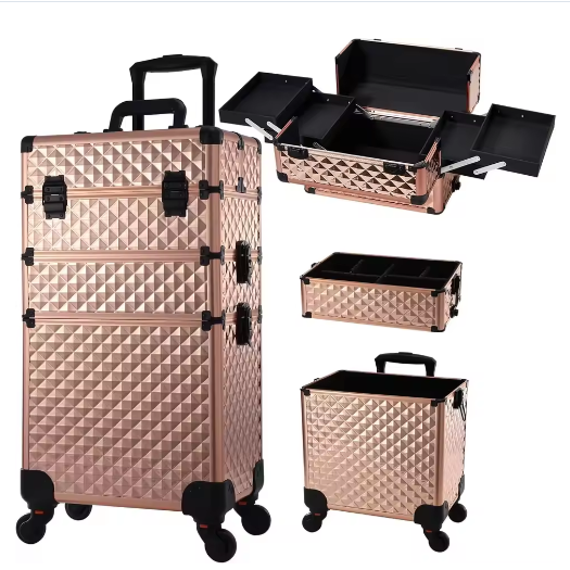 Rollende Make-uptreinkoffer 3-in-1 – Professionele Cosmetische Trolley op Wielen met Grote Opbergruimte