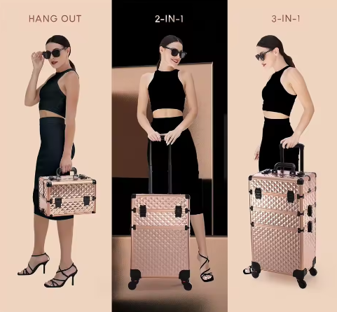 Rollende Make-uptreinkoffer 3-in-1 – Professionele Cosmetische Trolley op Wielen met Grote Opbergruimte