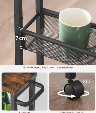 Smalle Keukentrolley met 4 Niveaus – Nisrek op Wielen met Stalen Handgreep