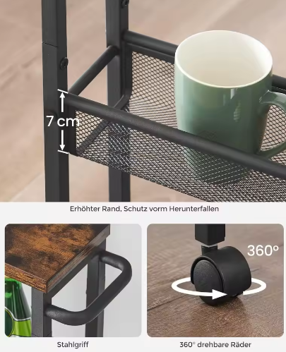 Smalle Keukentrolley met 4 Niveaus – Nisrek op Wielen met Stalen Handgreep