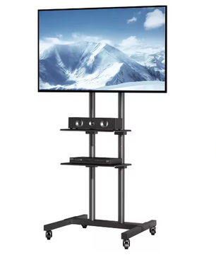 Mobiele TV-standaard op Wielen – In Hoogte Verstelbaar met Dubbele Lade voor AV-apparatuur