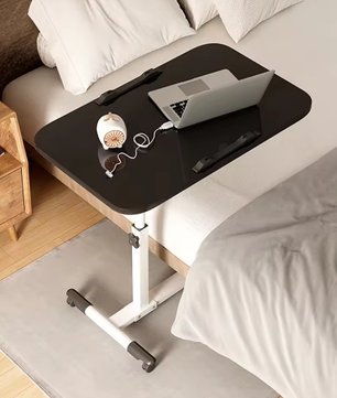 In Hoogte Verstelbare Bovenbedtafel op Wielen – Mobiele Laptoptafel met Kantelbaar Blad