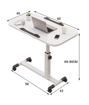In Hoogte Verstelbare Bovenbedtafel op Wielen – Mobiele Laptoptafel met Kantelbaar Blad