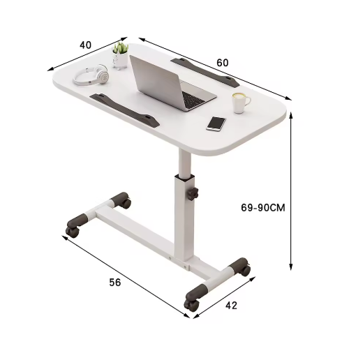 In Hoogte Verstelbare Bovenbedtafel op Wielen – Mobiele Laptoptafel met Kantelbaar Blad