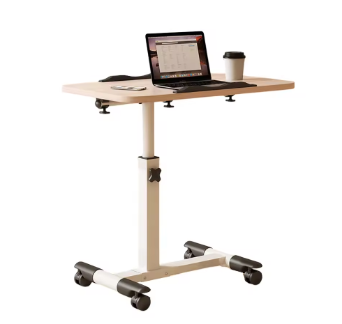 In Hoogte Verstelbare Bovenbedtafel op Wielen – Mobiele Laptoptafel met Kantelbaar Blad
