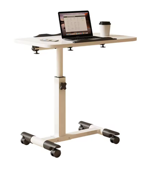 In Hoogte Verstelbare Bovenbedtafel op Wielen – Mobiele Laptoptafel met Kantelbaar Blad