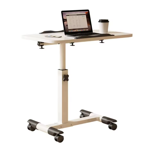 In Hoogte Verstelbare Bovenbedtafel op Wielen – Mobiele Laptoptafel met Kantelbaar Blad