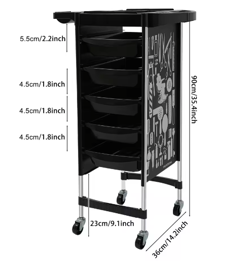 Kapperswagen met 5 Uittrekbare Lades – Mobiele Werk- en Opbergwagen voor Salon en Praktijk