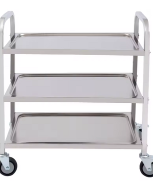 Roestvrijstalen Serveerwagen met 3 Lagen en 4 Zwenkwielen – Professionele Trolley voor Keuken en Horeca