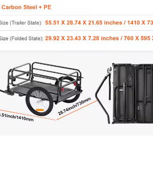 Opvouwbare Fietskar met 40,6 cm Wielen – Fietsvrachtwagen tot 72 kg Draagvermogen