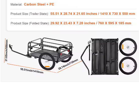 Opvouwbare Fietskar met 40,6 cm Wielen – Fietsvrachtwagen tot 72 kg Draagvermogen