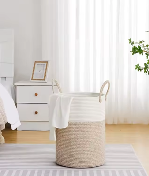 Grote Gevlochten Wasmand van Touw – Hoge Opbergmand voor Was, Dekens en Speelgoed