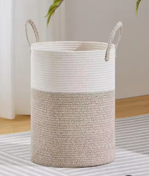 Grote Gevlochten Wasmand van Touw – Hoge Opbergmand voor Was, Dekens en Speelgoed