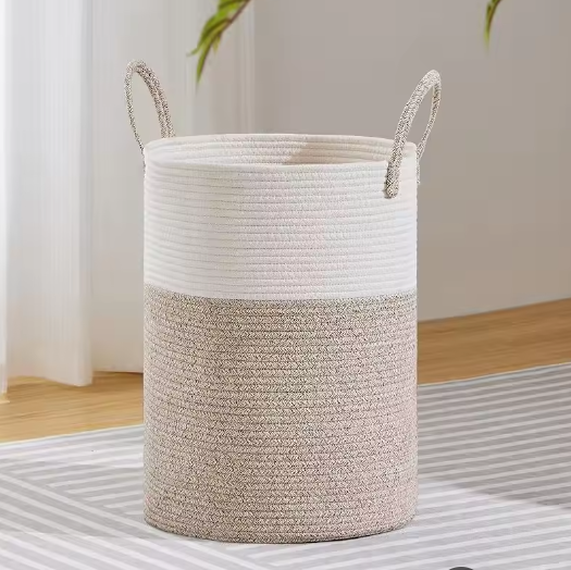 Grote Gevlochten Wasmand van Touw – Hoge Opbergmand voor Was, Dekens en Speelgoed