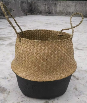 Gevlochten Zeegras Opbergmand – Opvouwbare Wasmand en Hangende Plantenmand