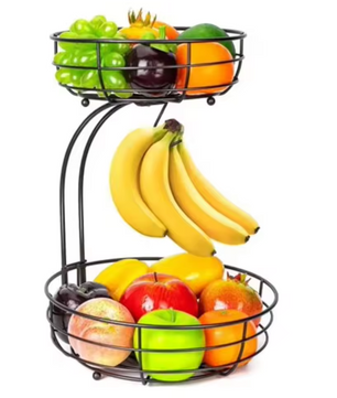 2-Laags Metalen Fruitmand met Bananenhanger – Luxe Fruitschaal en Groentehouder
