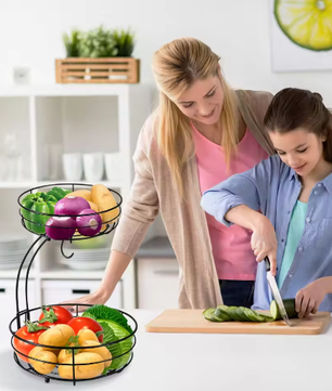2-Laags Metalen Fruitmand met Bananenhanger – Luxe Fruitschaal en Groentehouder