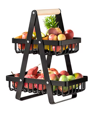2-Laags Metalen Fruitmand – Afneembare Fruitschaal en Groenterek voor Keuken en Aanrecht