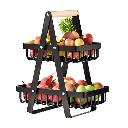 2-Laags Metalen Fruitmand – Afneembare Fruitschaal en Groenterek voor Keuken en Aanrecht