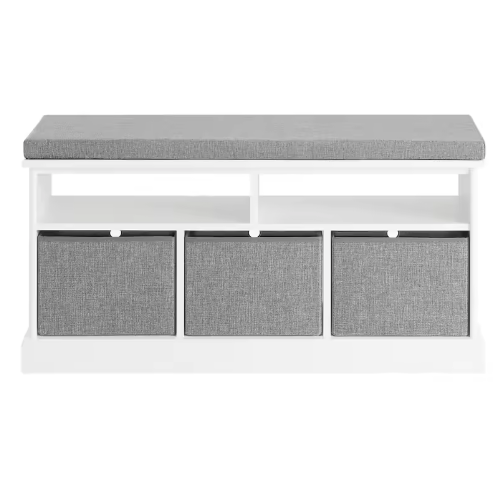 Schoenenkast met Zitkussen en 3 Opbergmanden – Opbergbank voor Hal en Gang