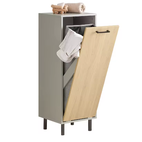 Smalle Waskast met Uitklapbare Waszak en Metalen Poten